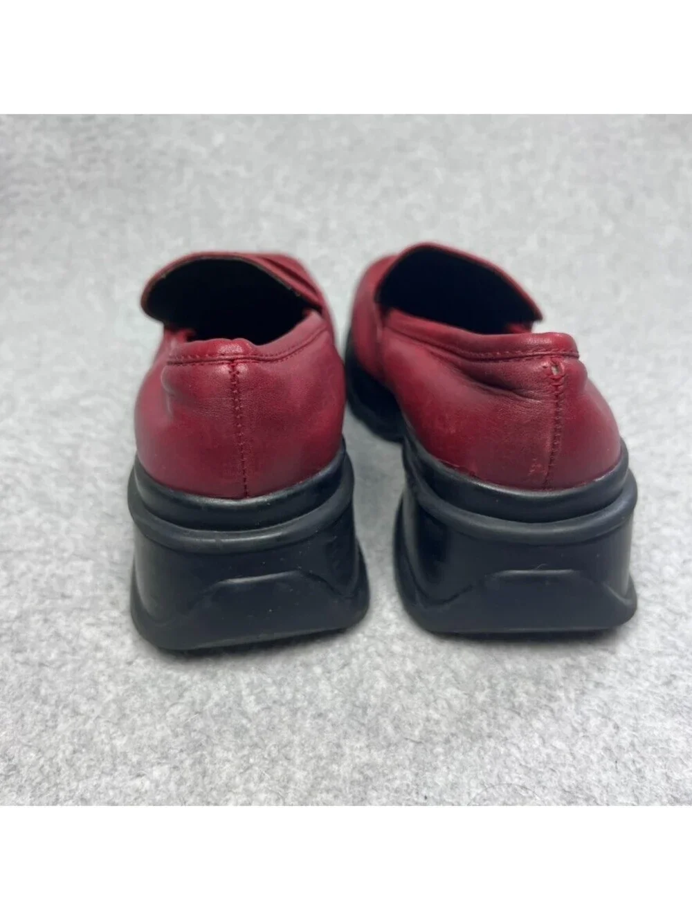 Wesley Co Vintage 90s Dark Academia Chunky Platform Loafers Red Leather 5 Grunge